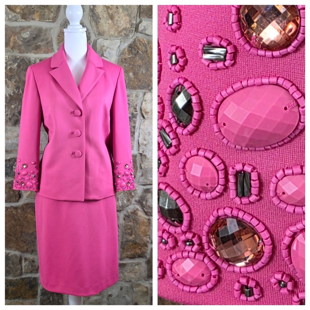 Albert Nipon Beaded Skirt Suit Set